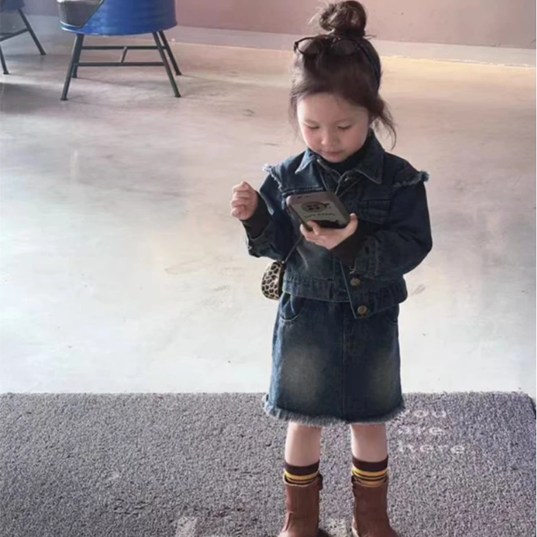 秋季新款童装女童牛仔套装韩版女宝牛仔外套半裙两件套潮