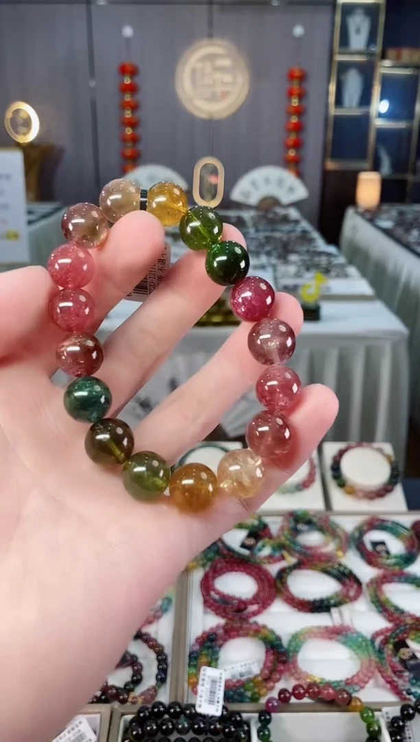 未镶嵌收藏级老矿碧玺单圈手串12mm+碧玺xion多样性发一条