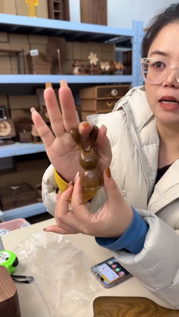 木绿檀木实木小兔羊角眼霜按摩棒