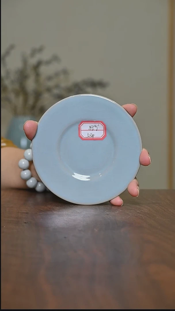 58#天青釉 小盘子 微瑕 朱家汝窑款