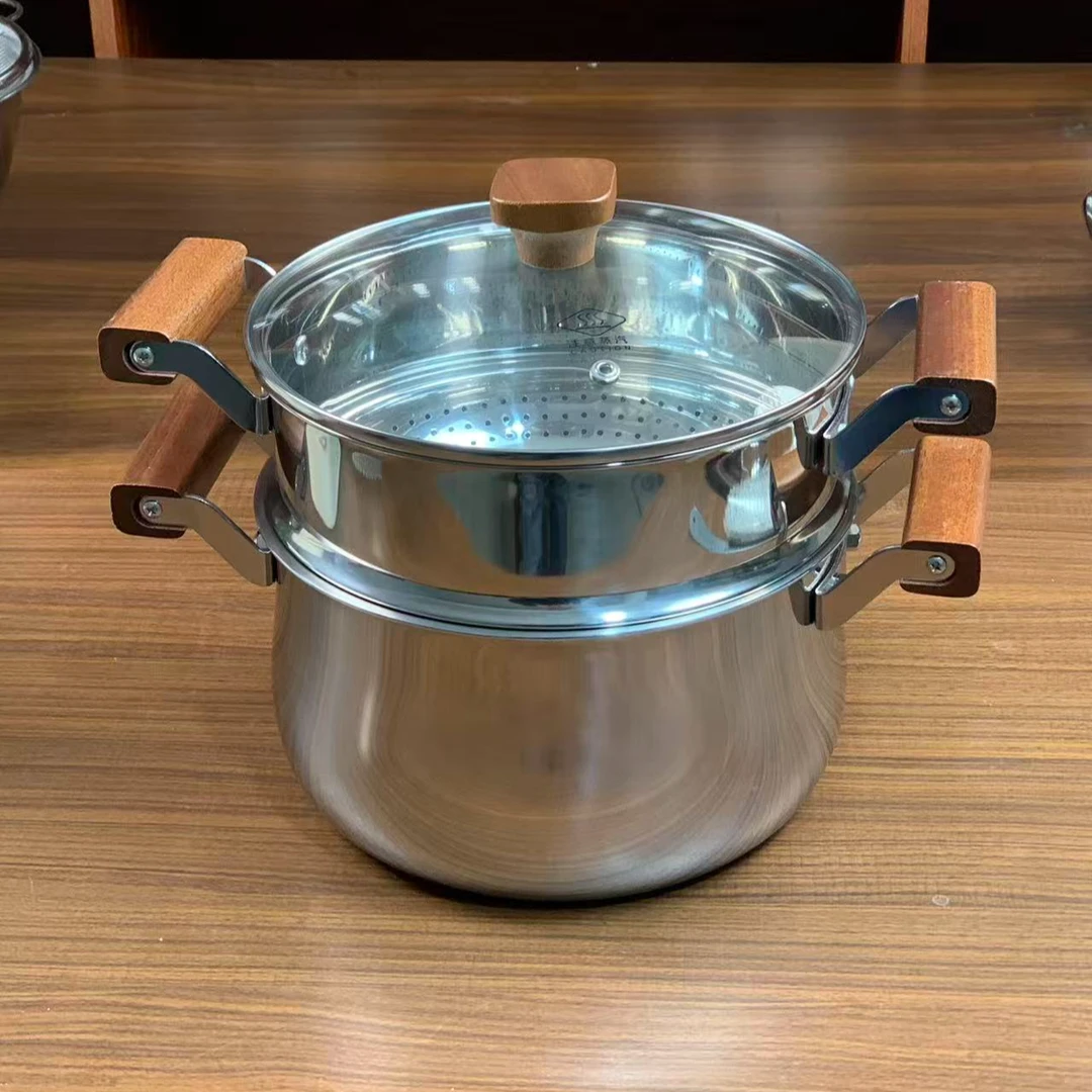 304不锈钢加厚炖锅家用多功能无涂层汤锅煮粥锅厨房蒸锅蒸菜锅具