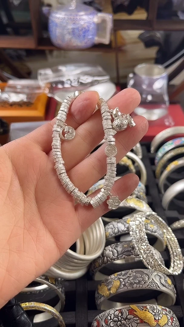 皮质足银葫芦盘缠 手链 足银999