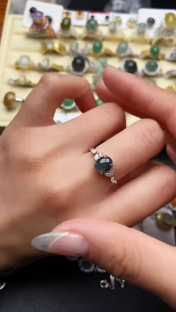 【闪购商品】翡翠戒指银S925镶嵌天然翡翠555  10+