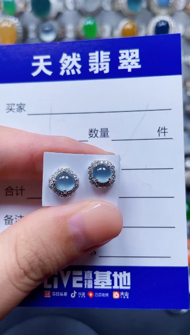 银S925镶嵌翡翠耳饰357