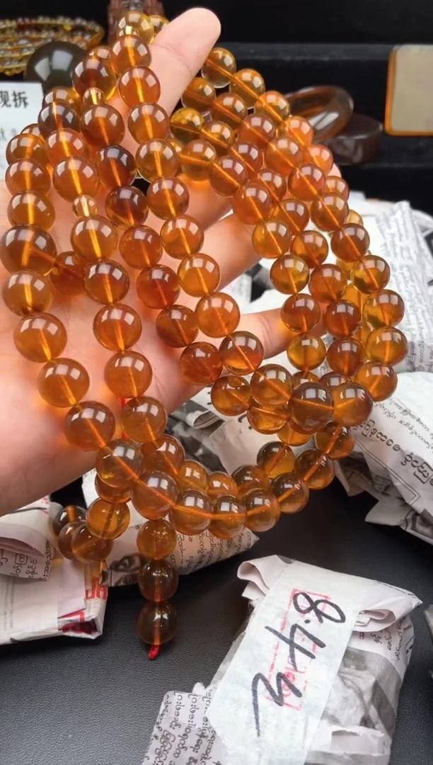 【闪购商品】琥珀手链未镶嵌12+金棕珀108多圈项链
