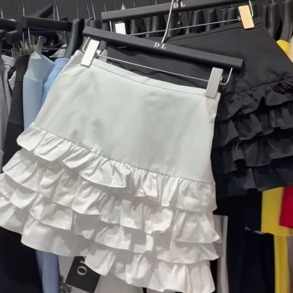 时尚韩版女装时尚新款百搭甜美风层叠荷叶边半身裙