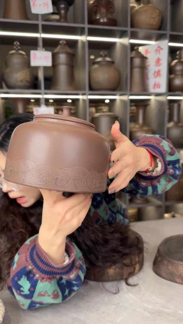 【闪购商品】罐本陶手作坭兴陶半斤浪花茶叶罐手工痕迹