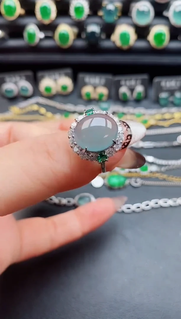 翡翠戒指银S925镶嵌5080