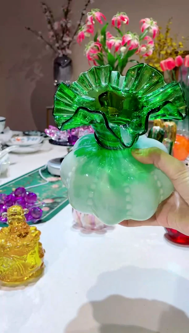 【闪购商品】琉璃手工艺品白菜芬顿花瓶