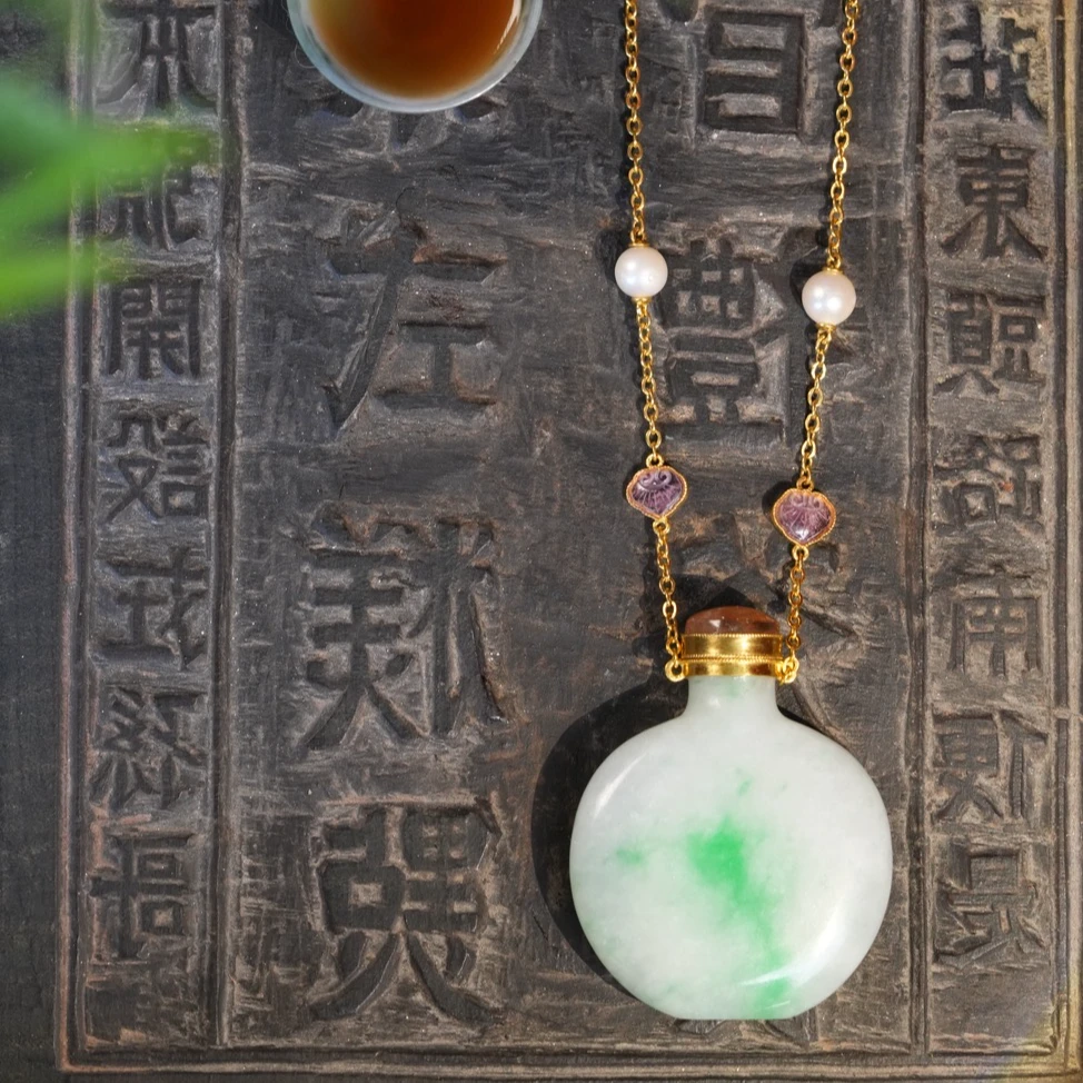 【梵清】白底青翡翠项链吊坠香囊精品老翡翠设计