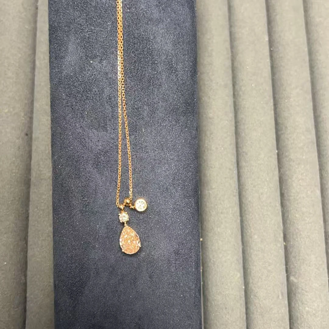 实验室培育钻石2克拉粉色水滴项链