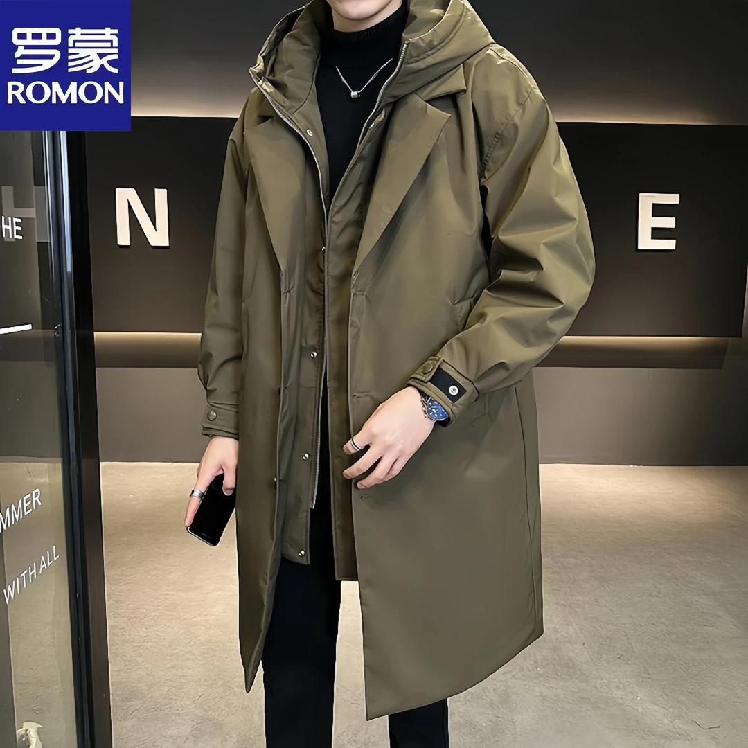 Romon/罗蒙潮流鸭绒羽绒服冬季加厚连帽新款假两件保暖羽绒服外套