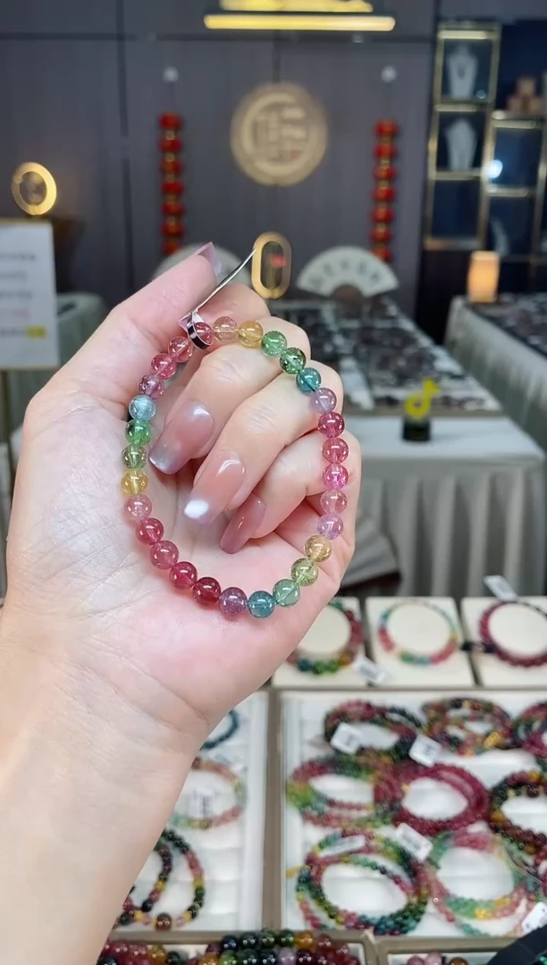 未镶嵌冰透净体老矿碧玺色标单圈手串6mm+碧玺hon多样性发一条