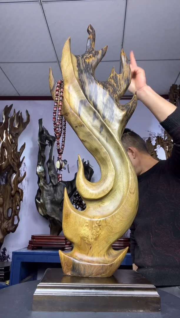 金丝楠木雕款缘***你金丝楠木工艺品摆件