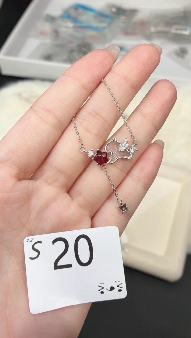 银S925镶嵌项链石榴石多样性发一S20