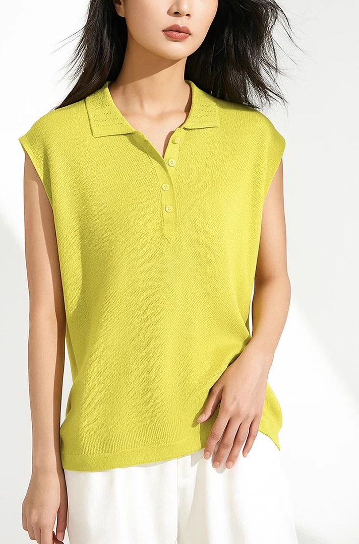 2025新款和纸莱赛尔翻领无袖背心女宽松百搭上衣