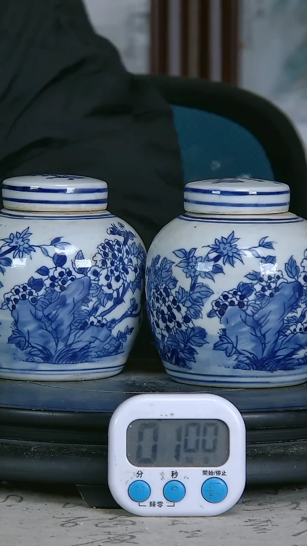 陶罗*若青花精绘花卉图罐一对