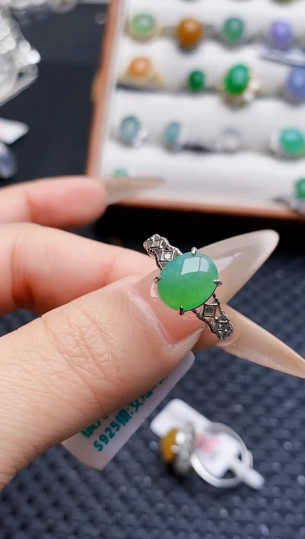 银S925镶嵌戒指翡翠3805