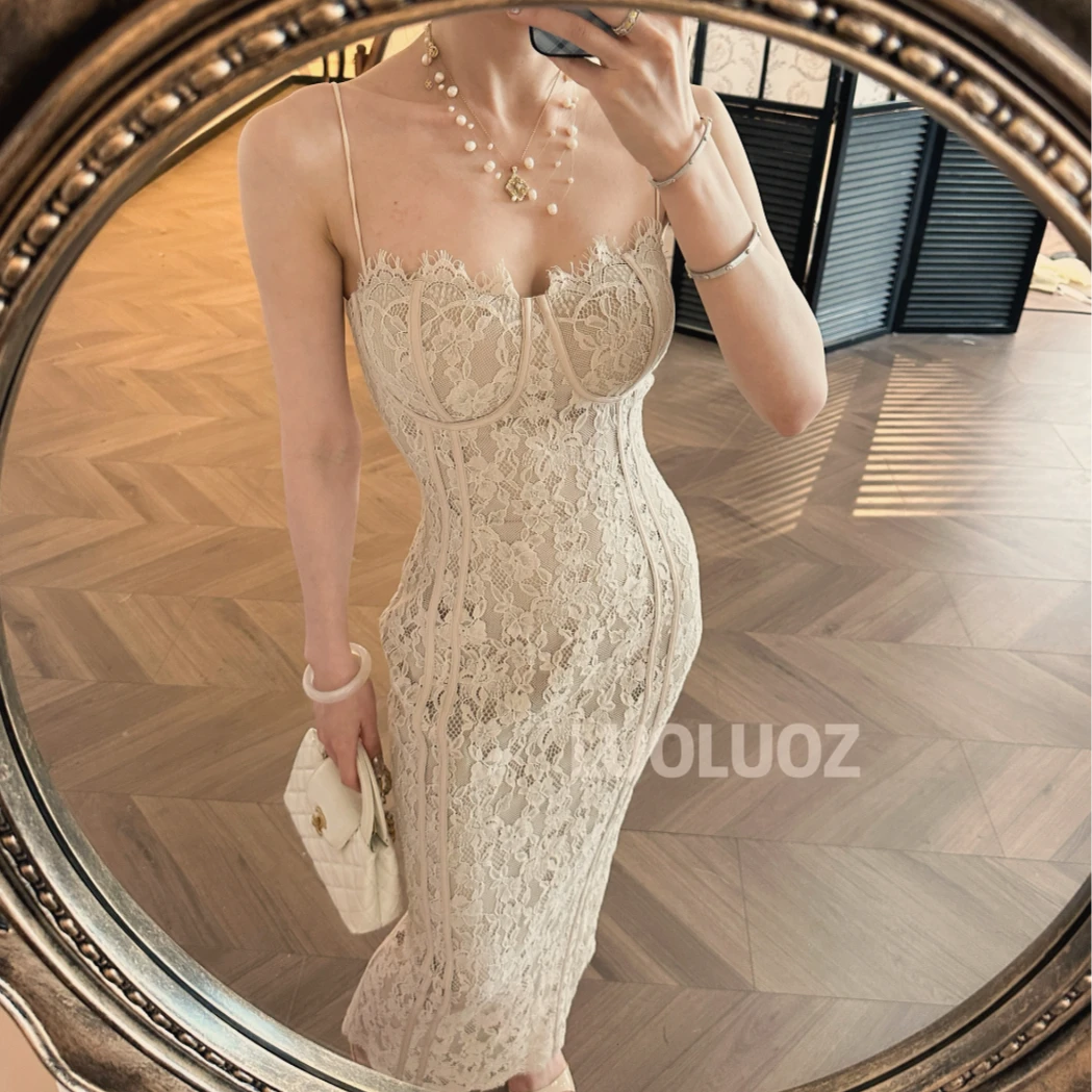 【现货】LUOLUOZ【魅力磁场】棉材质绝美性感蕾丝吊带长款连衣裙JF941