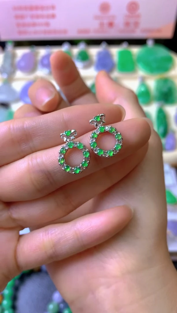 银S925镶嵌翡翠耳饰手****4耳饰