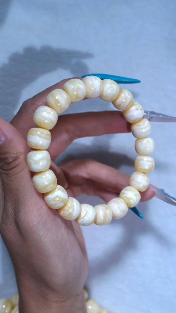 手链琥珀未镶嵌典藏级11.6mm瓷白虎皮纹千层