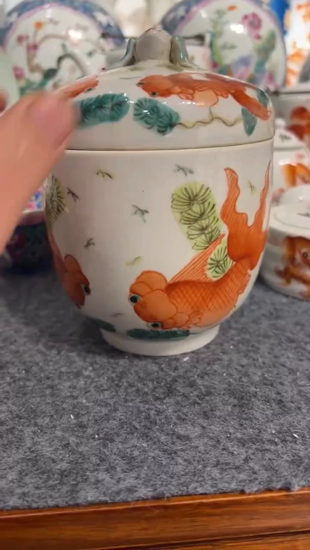 摆件瓷摆件瓷摆件金鱼糖罐