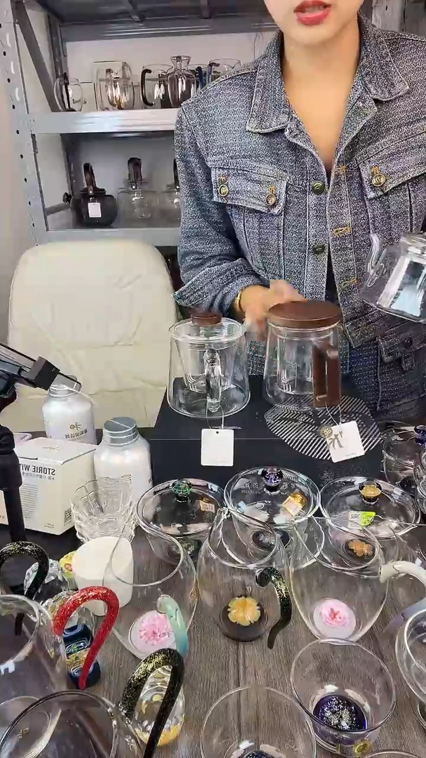手工艺品玻璃蒋*华禾器 迷翠盖碗 韵杯湖绿琥珀各一