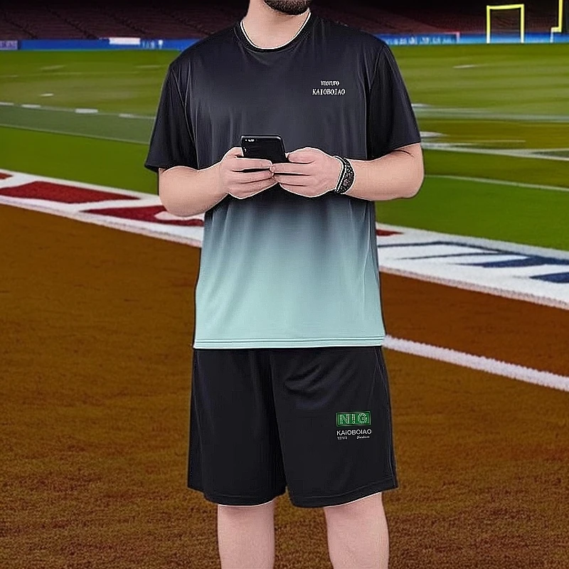 夏季短袖t恤男士五分短裤加肥加大码夏天休闲运动套装宽松两件套