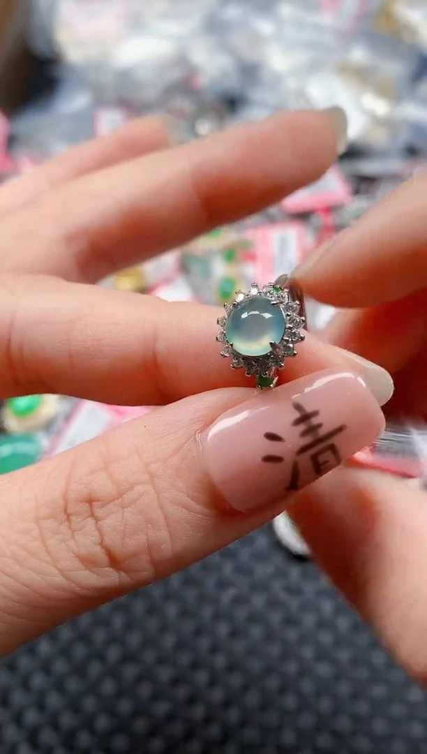 银S925镶嵌戒指翡翠天然A货缅甸翡翠