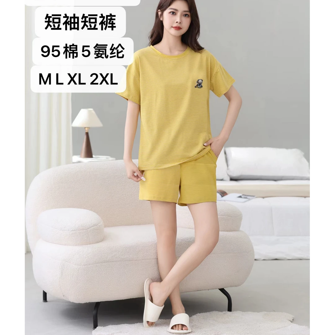 夏季爽棉睡衣女短袖时尚休闲薄款女士夏天宽松居家舒适简约家居服