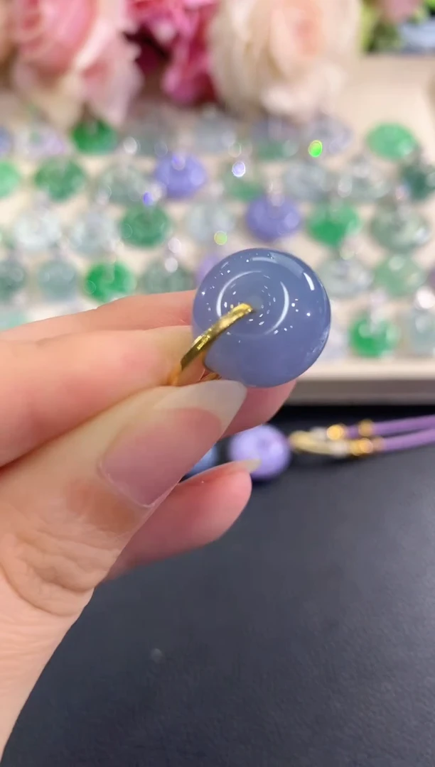 吊坠(不含链)18K金镶嵌翡翠b37紫货有色差多样性一件发货