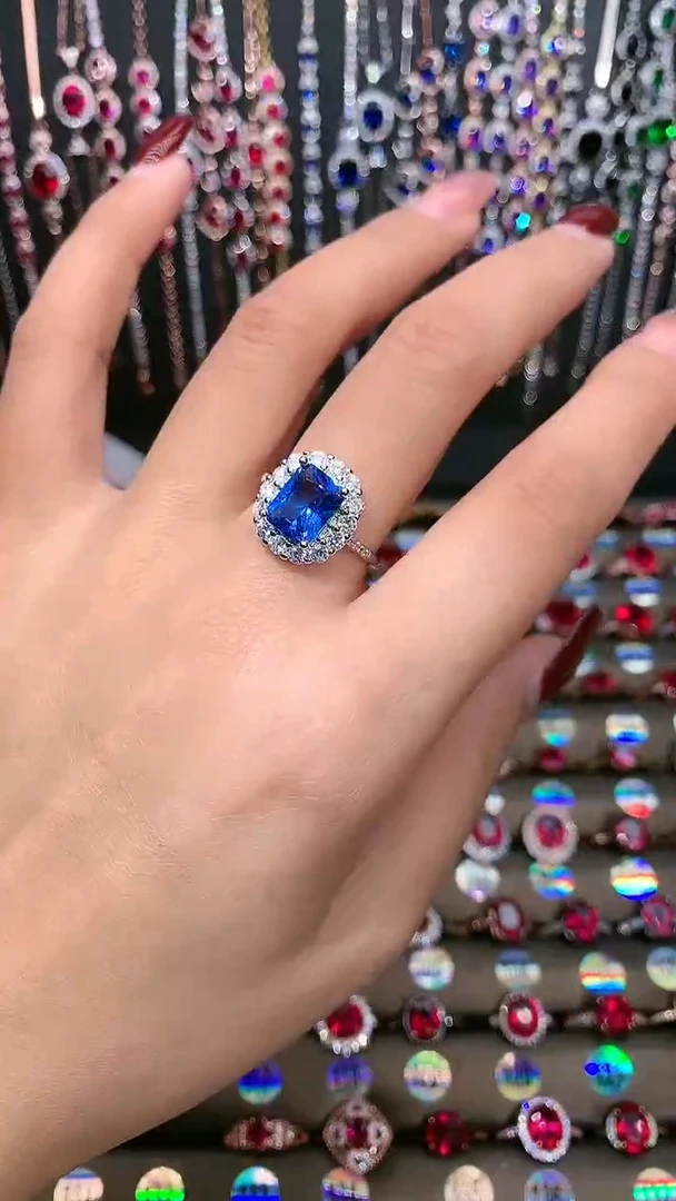 【闪购商品】蓝宝石戒指银S925镶嵌7.9银矢车菊