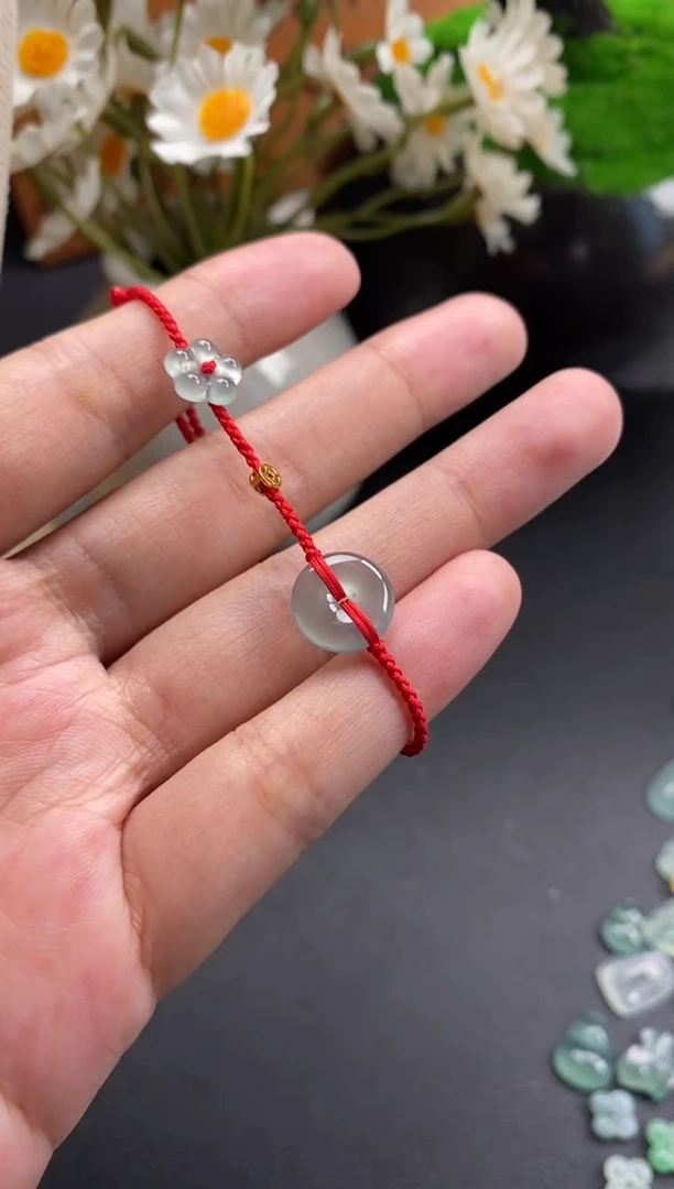 颈饰未镶嵌翡翠平安扣小花手绳