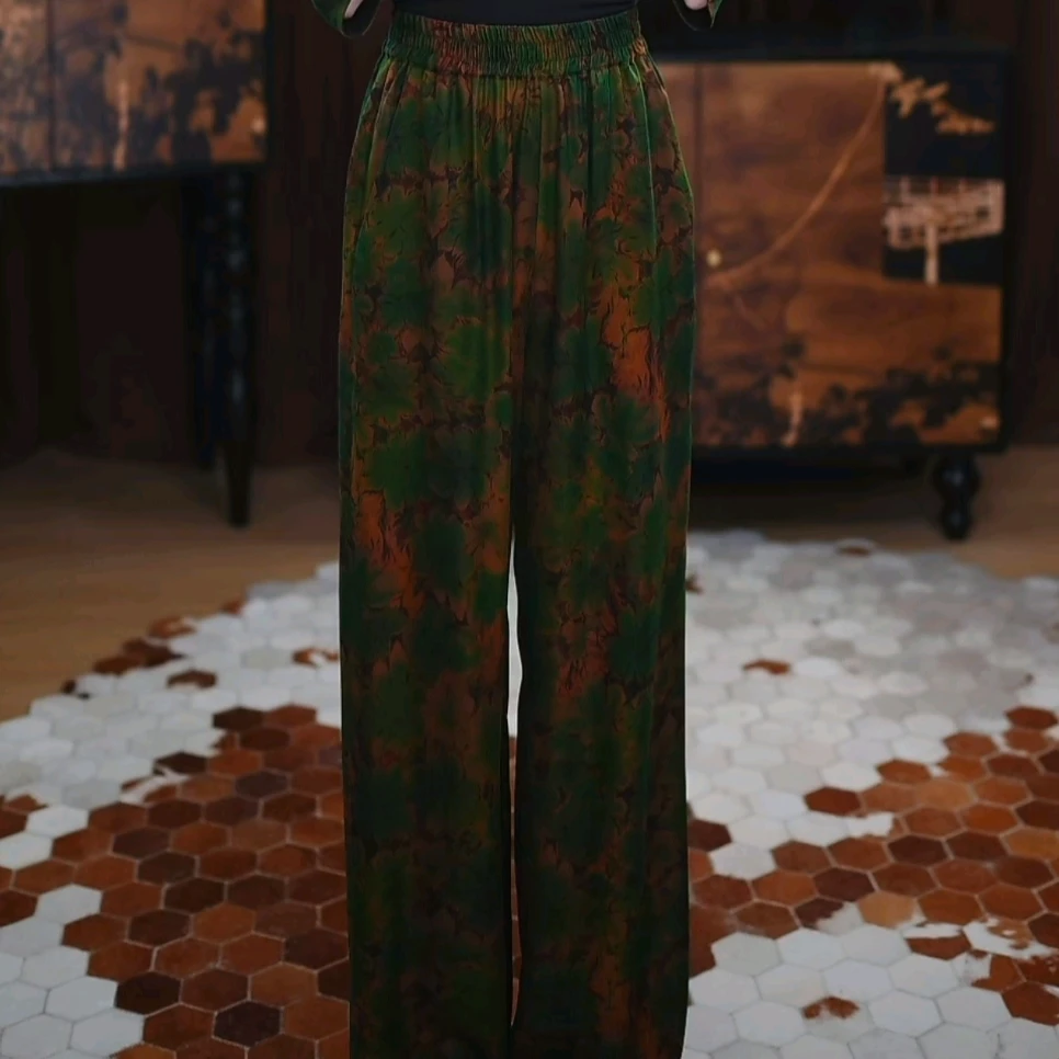 【泽西】香云纱宽松通勤时尚显瘦百搭香云纱咖色国风长款阔腿休闲裤