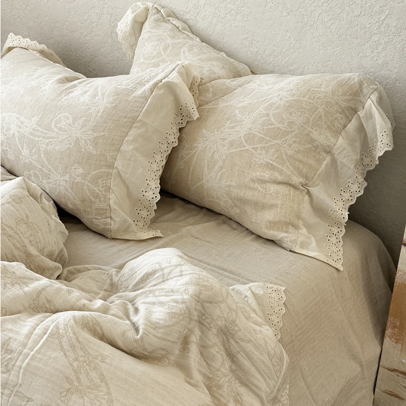 【超级红】蔷薇物语 亚麻棉四件套法式大花边