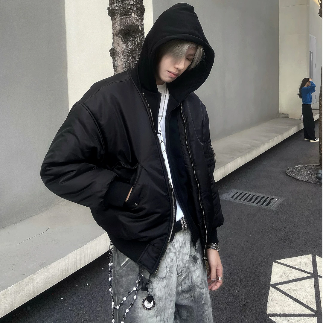 邱XG【假两件飞行服bomber夹克棉服】男冬季新款潮牌保暖宽松外套bf