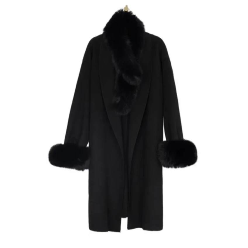 W2025秋冬新款宽松版百搭中长款大衣韩版气质双面毛呢大衣时尚