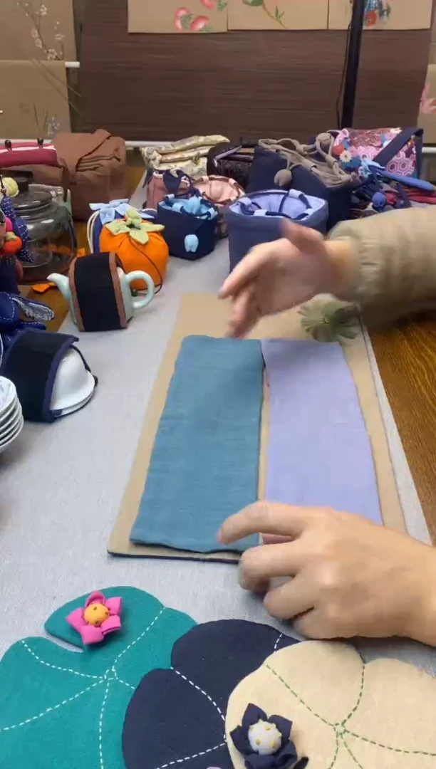 双层纱长条茶巾（孔雀绿+灰紫色）