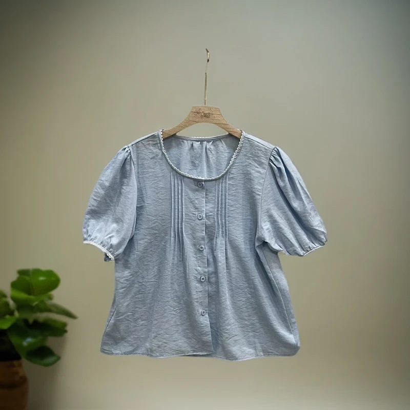 2659泡泡袖衬衫上衣女款显瘦气质时尚百搭简约衬衫