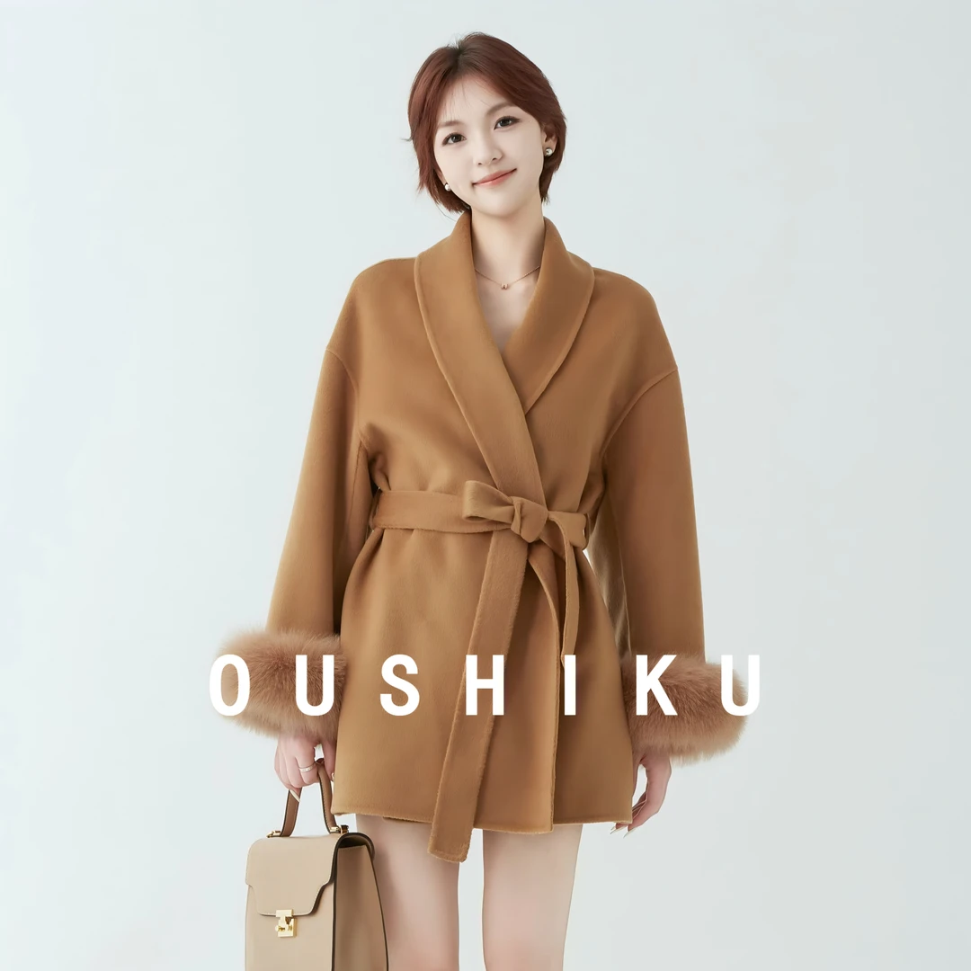 羊绒极简浴袍款双面呢中长款