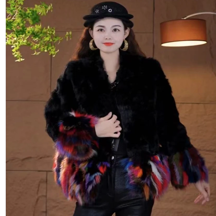 1220（安言服饰）新款时尚气质兔毛拼接狐狸毛加厚保暖冬款皮草