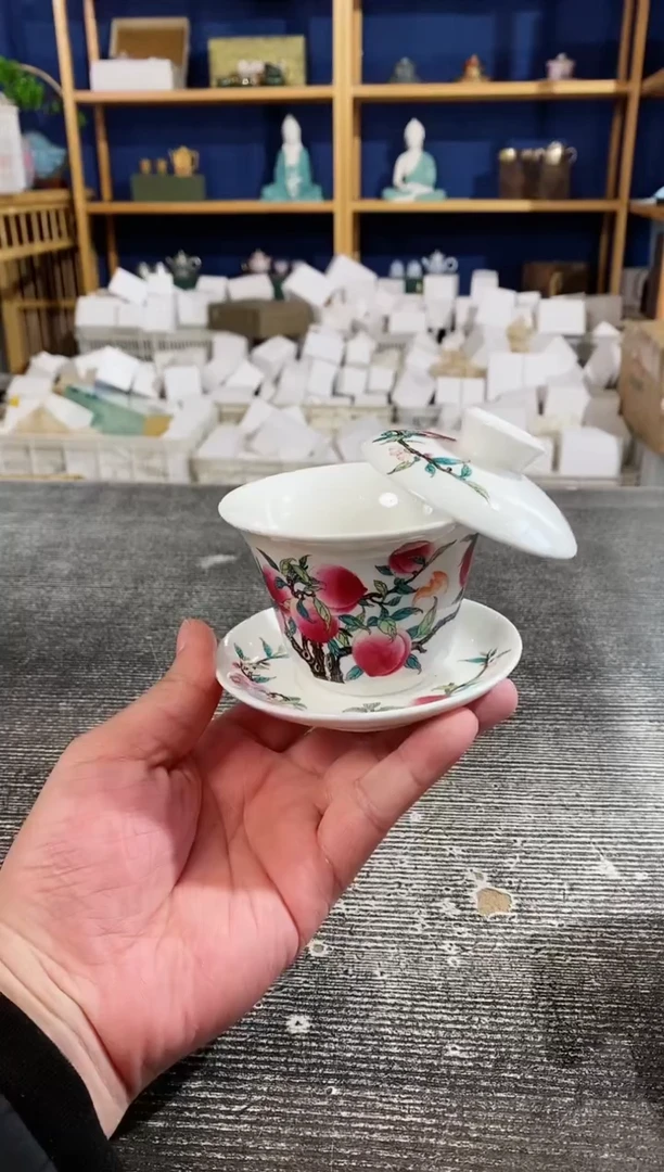 【闪购商品】其他羊脂玉瓷九桃悬停三才盖碗