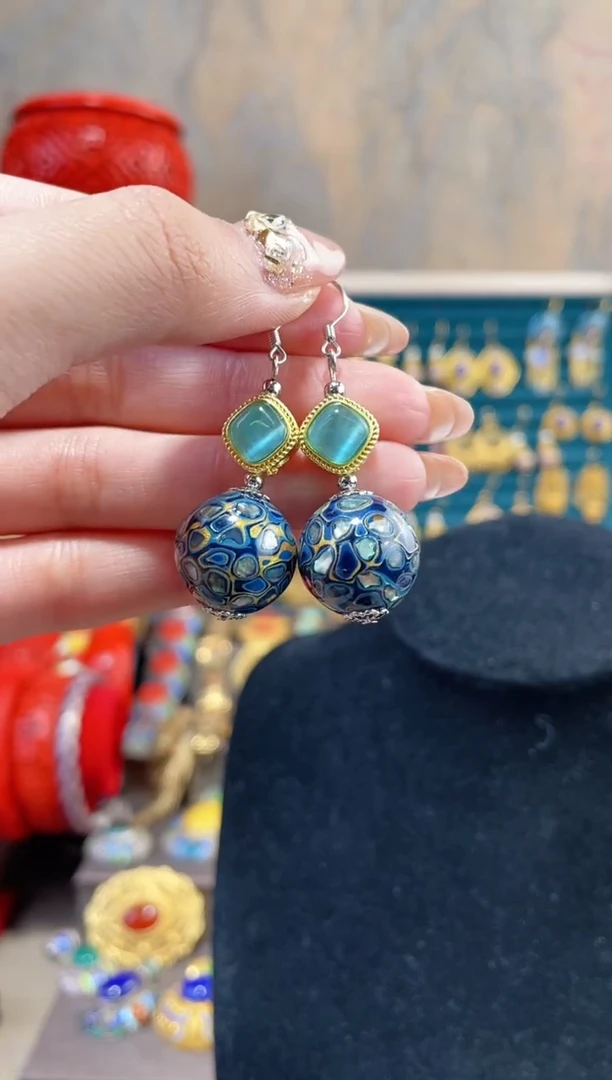 【闪购商品】非遗犀皮漆精品耳环蓝色