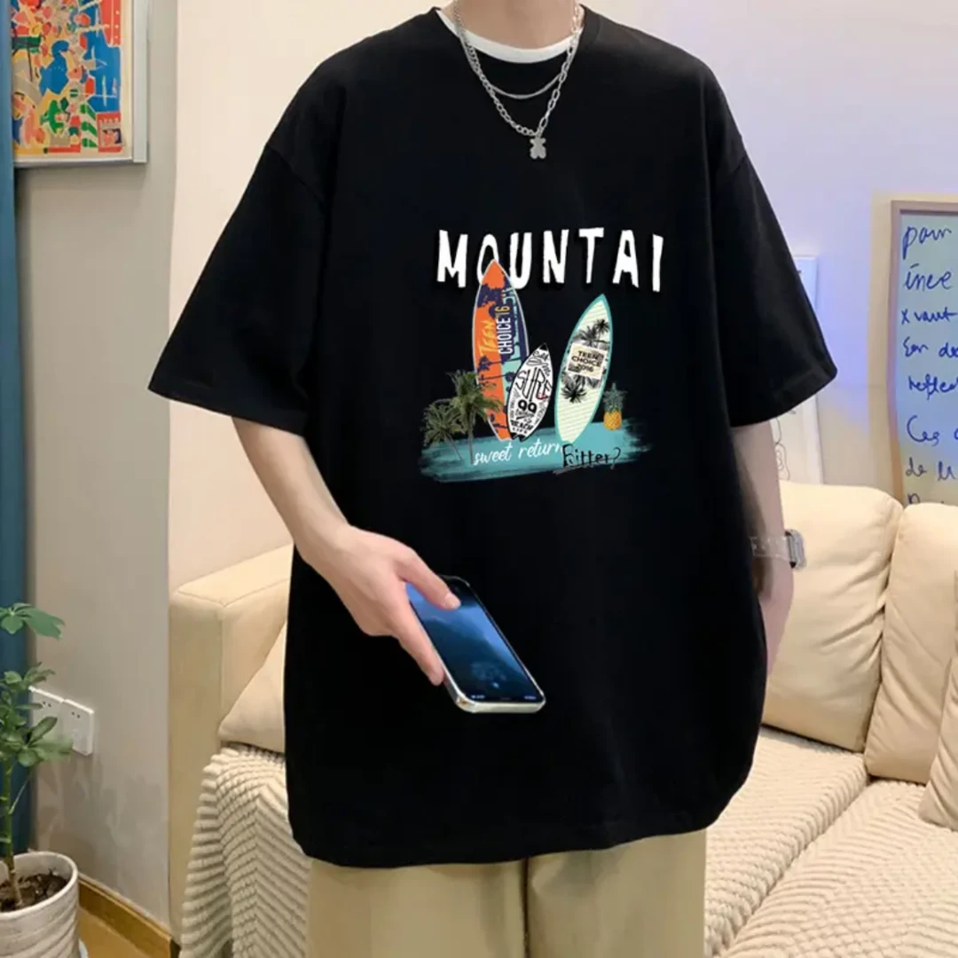 夏季男纯棉圆领短袖t恤男女同款印花半袖新款潮流百搭学生打底衫