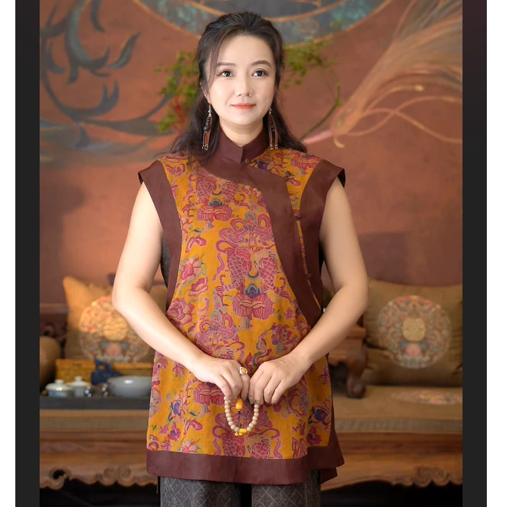 爱上莲心香云纱 四经绞罗鲤鱼跃龙门立领斜襟马甲 新中式复古无袖