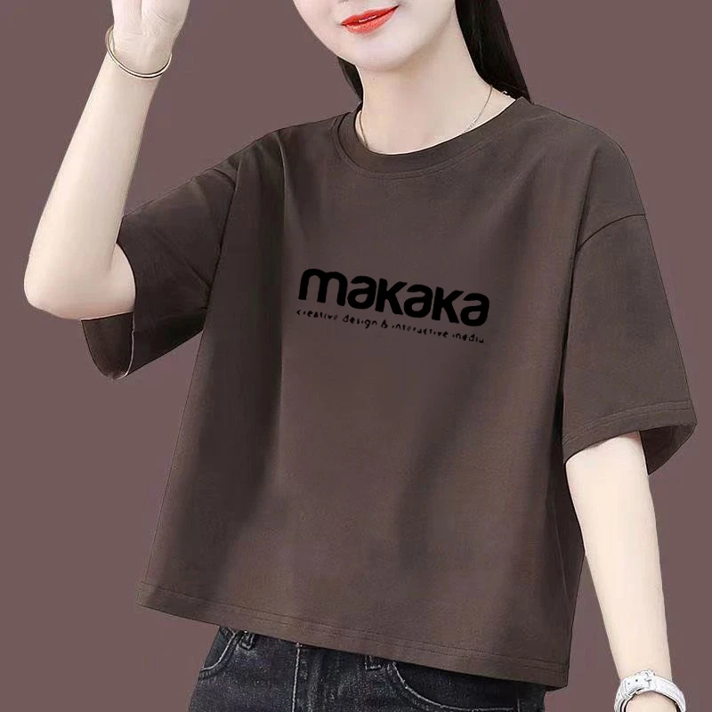 2025纯棉短款夏天短袖T恤女时尚小个子印花洋气半袖上衣潮流体恤