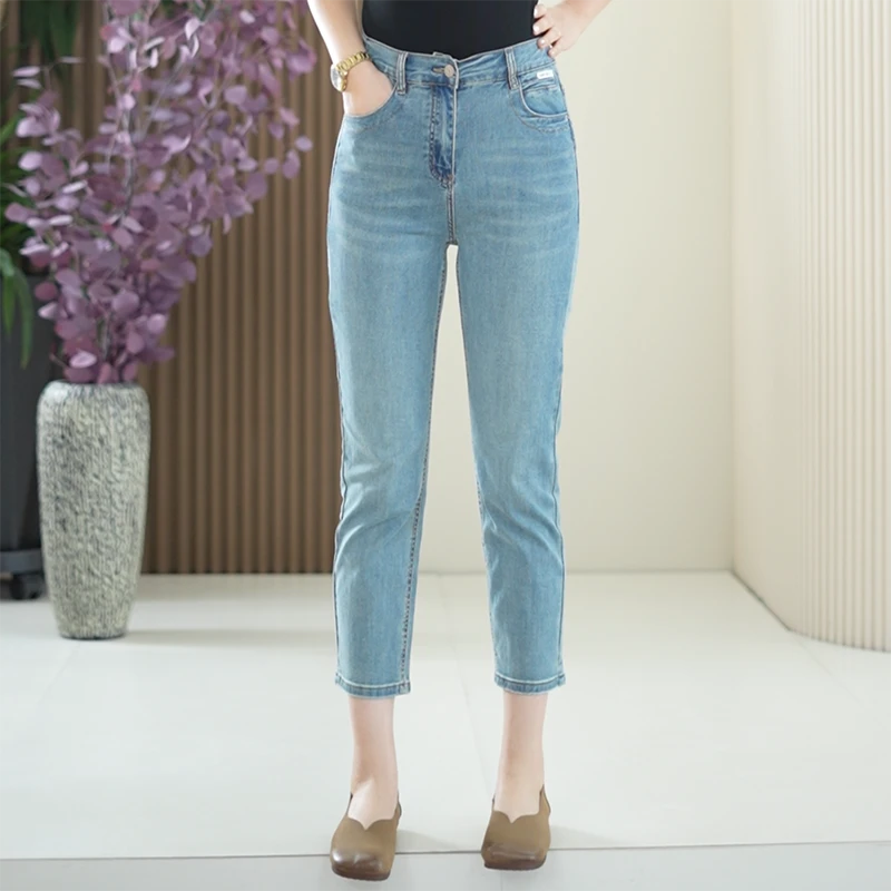 超薄面膜牛仔裤女大码弹力烟管小脚显瘦法棍夏季休闲凉感九分裤