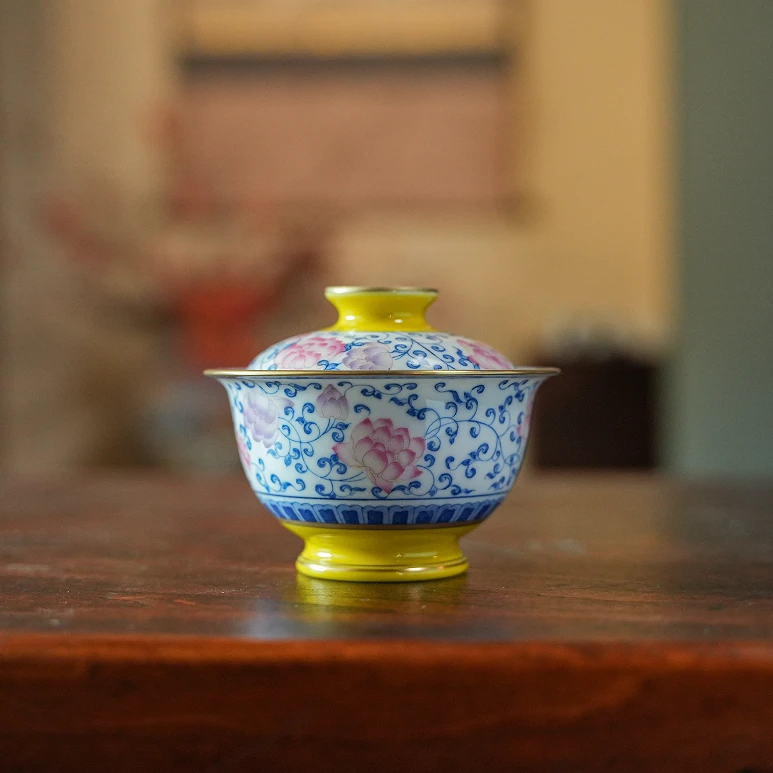 【静姐小院】帝黄缠枝莲盖碗（华隐S1217）