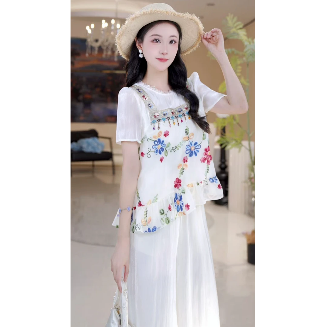 休闲花草假两件长裤套装814689+814690+814691