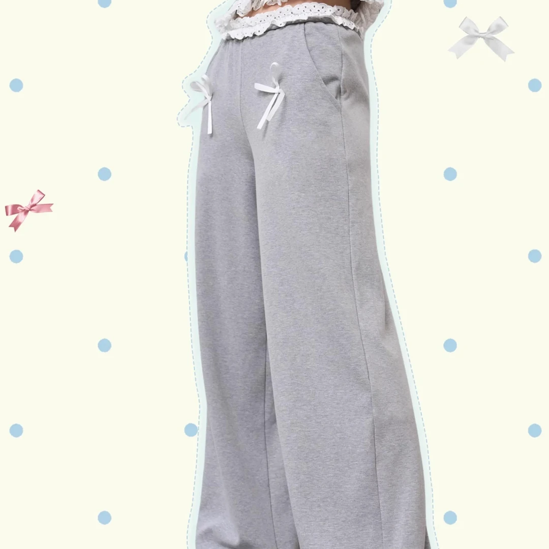 【自播】MOF礼物商店 灰色蕾丝蝴蝶结卫裤